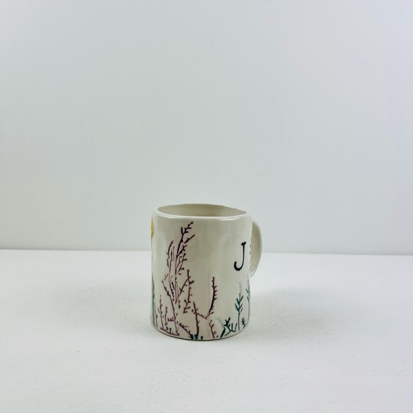 Anthropologie Cream ‘J’ Initial Floral Hand-painted Ceramic Large Mug - Picture 4 of 11